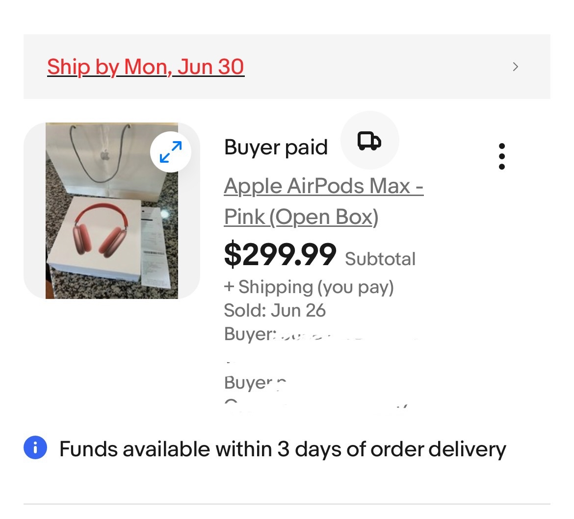 Screenshot of AirPods Max sale